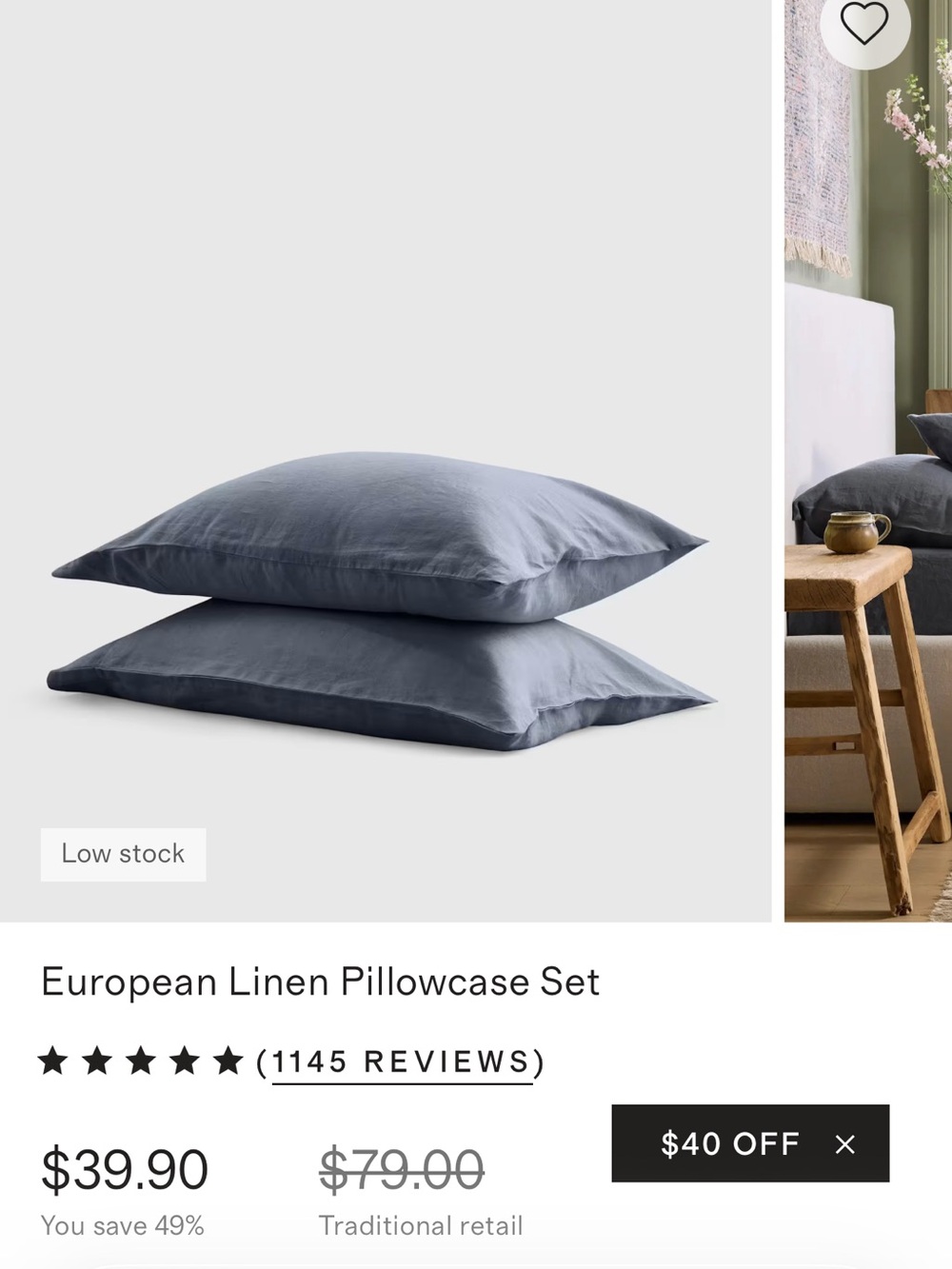 Quince European linen pillowcases, navy, standard, x4